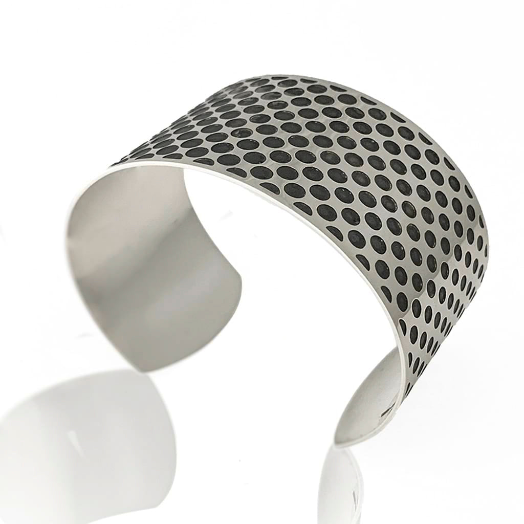 oxidised cuff bracelet dotted design reverse view
