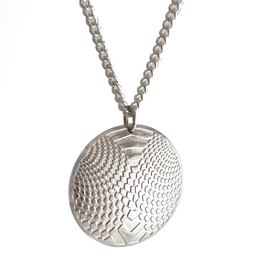 Silver round pendant on a white background