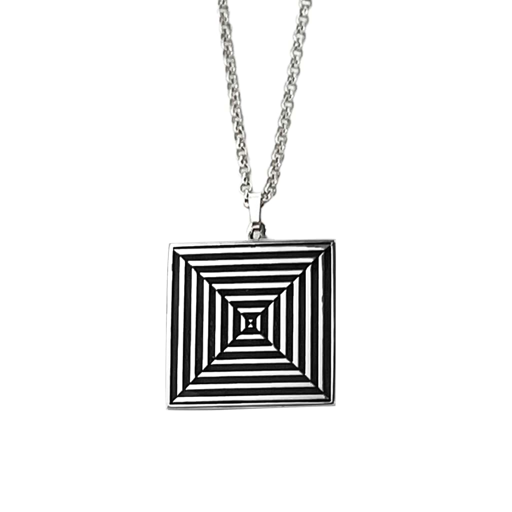 Square pendant with oxidised details on a white background.