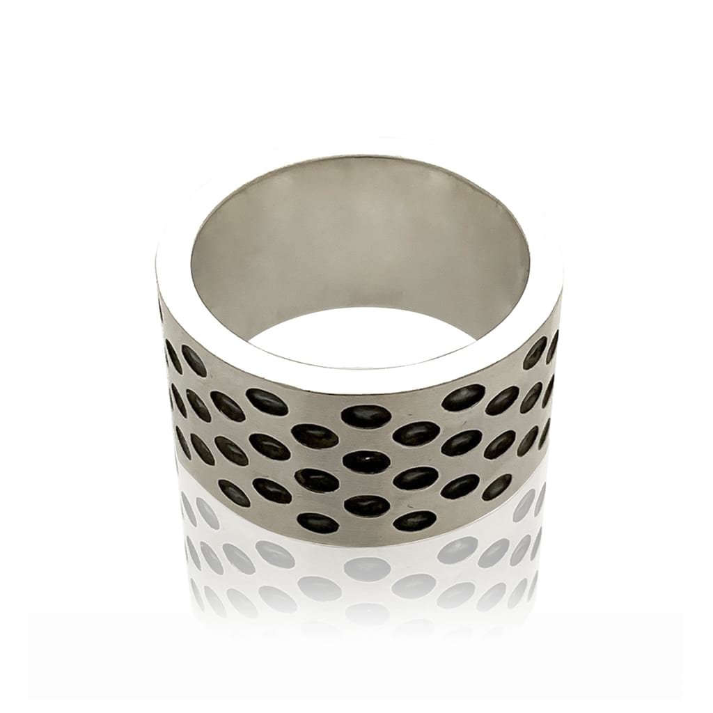 chunky Silver ring with polka dot design partially oxidised