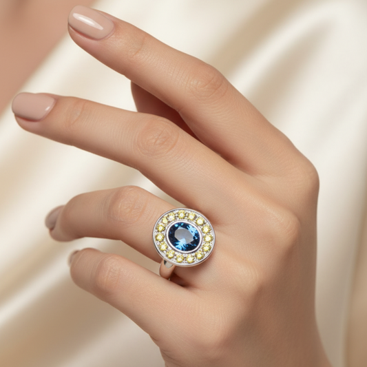 Halo Ring Sapphires & Topaz