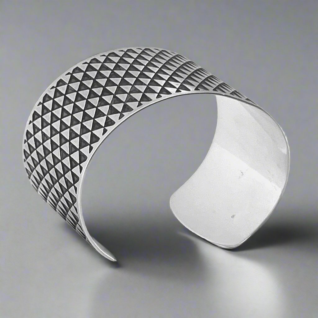 silver cuff bracelet with triangle design