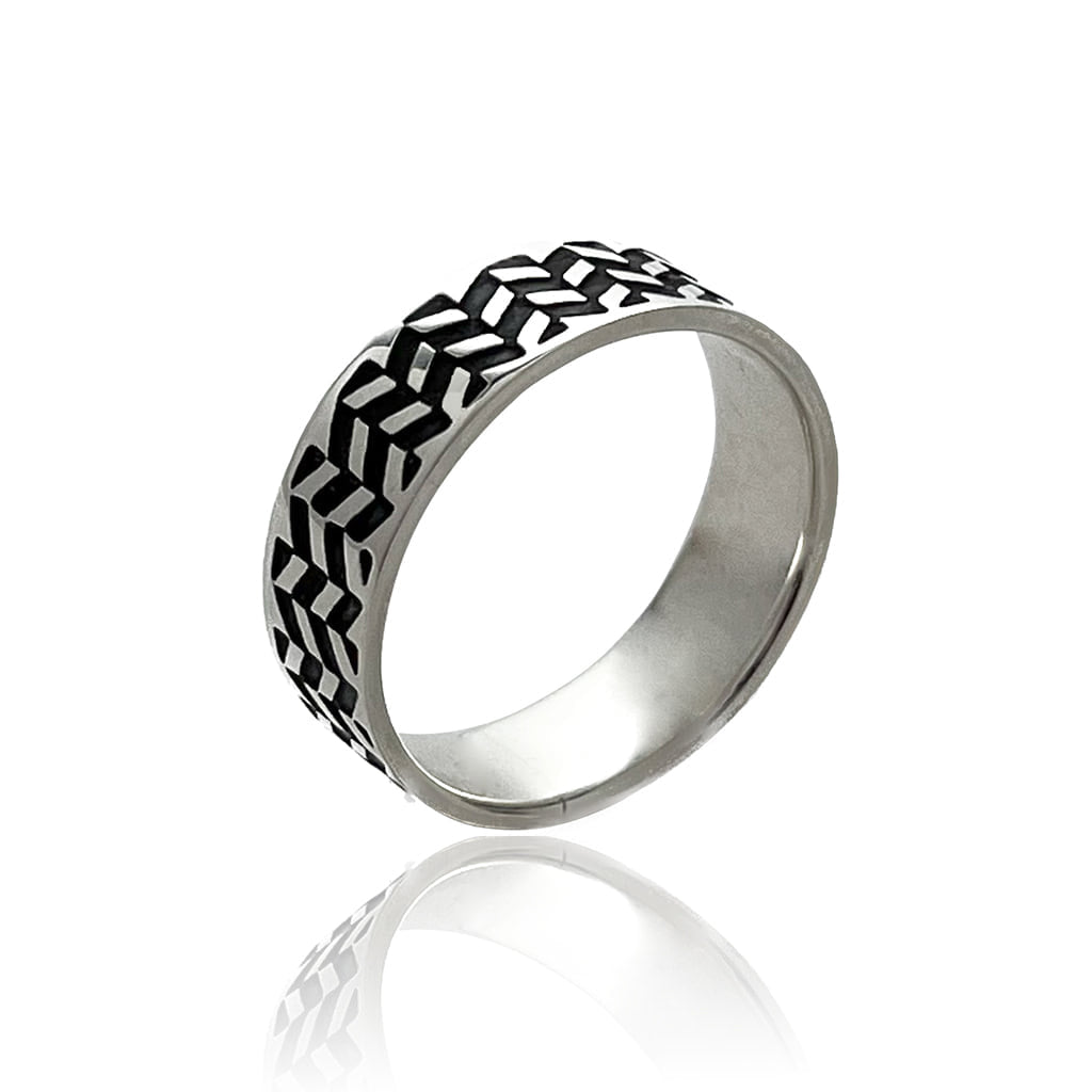 Abstract unisex ring band oxidised