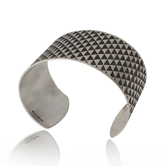 silver cuff bracelet with triangle design