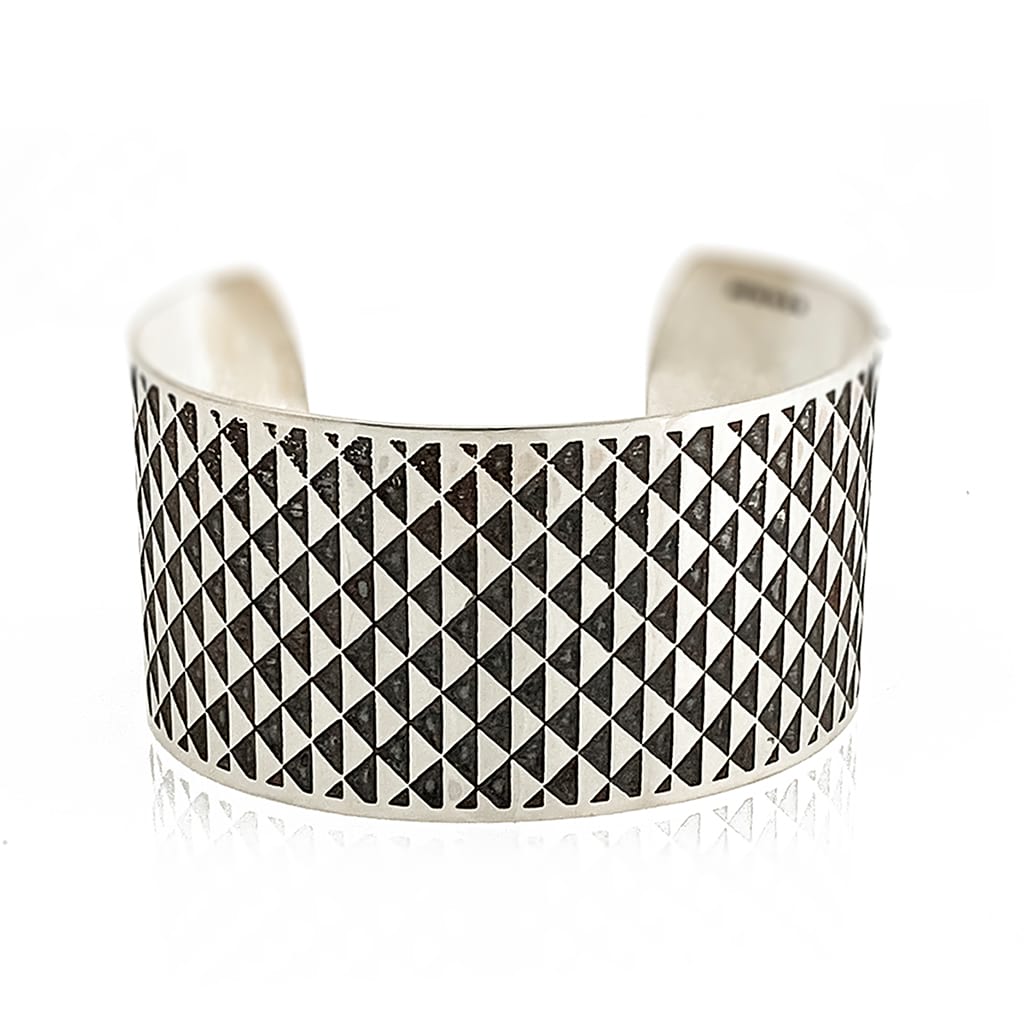 silver cuff bracelet with triangle design flat