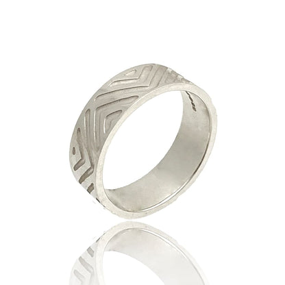 Chevron Silver Ring Band on a White Background