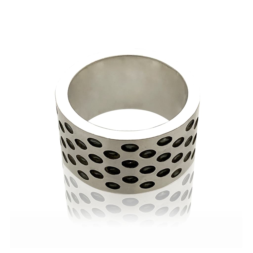 chunky Silver ring with polka dot design partially oxidised