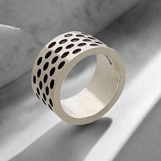Heavy Sterling Silver Ring with a Polka Dots Design