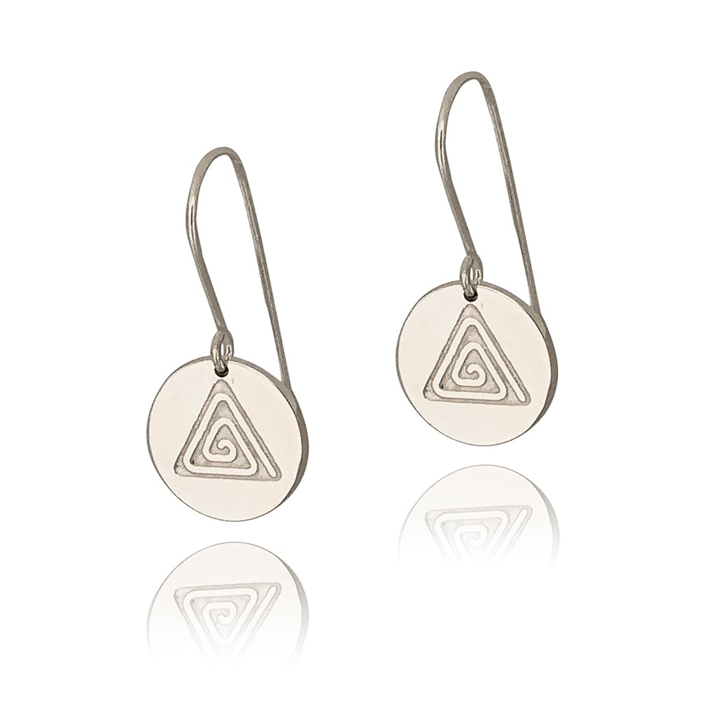 Circle Earrings with a triangle design on a White Background
